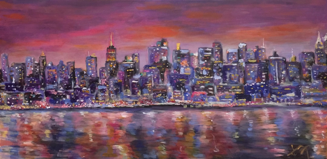NYC Skyline Painting Print, New York City Large Art Print, New York ...