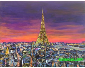 own the original-print on canvas Abstract Acrylic Painting Wall Art, on Canvas, Paris Eiffel Tower Landscape contemporary art