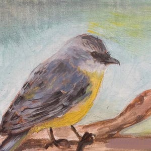 Pintura acrílica original de un pajarito: arte de pájaros pintado a mano sobre lienzo. Encantadora pintura de un pajarito.
