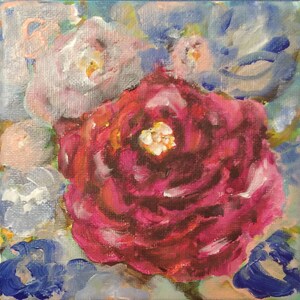 Impresión original sobre lienzo: Arte mural moderno de rosa roja y flor blanca