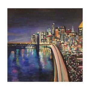 New York Painting Brooklyn Bridge Acrylic Painting On Canvas Modern Wall Art NYC Skyline Cityscape Print On Canvas / Original Painting