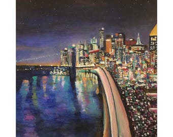 New York Painting Brooklyn Bridge Acrylic Painting On Canvas Modern Wall Art NYC Skyline Cityscape Print On Canvas / Original Painting