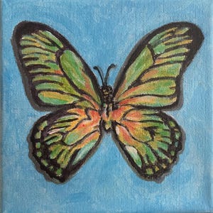 Arte de mariposa verde, pintura acrílica de mariposa, arte original de mariposa, arte para amantes de las mariposas, arte infantil de mariposas, impresión en lienzo de mariposas