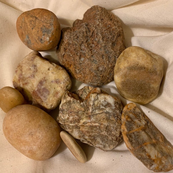 River rock, beige, brown, hand polished