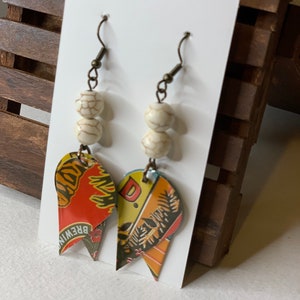Earring, recycled, aluminum can, red, surf, kona