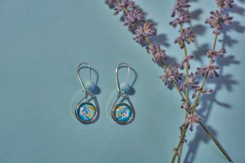 Mountain earrings Rock Climbing earrings Adventure Aqua Blue earrings Gift for climber Teardrop Long earrings