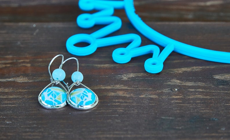 Mountain earrings Rock Climbing earrings Adventure Aqua Blue earrings Gift for climber Teardrop Long earrings