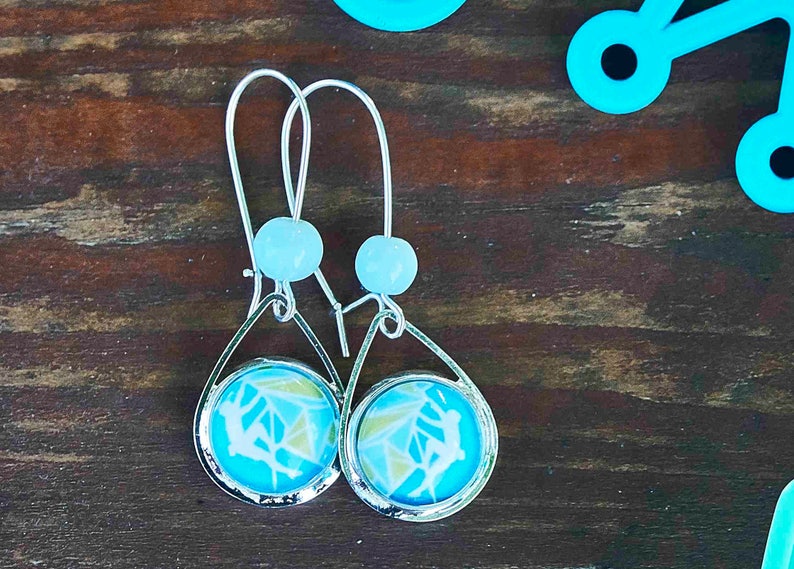 Mountain earrings Rock Climbing earrings Adventure Aqua Blue earrings Gift for climber Teardrop Long earrings