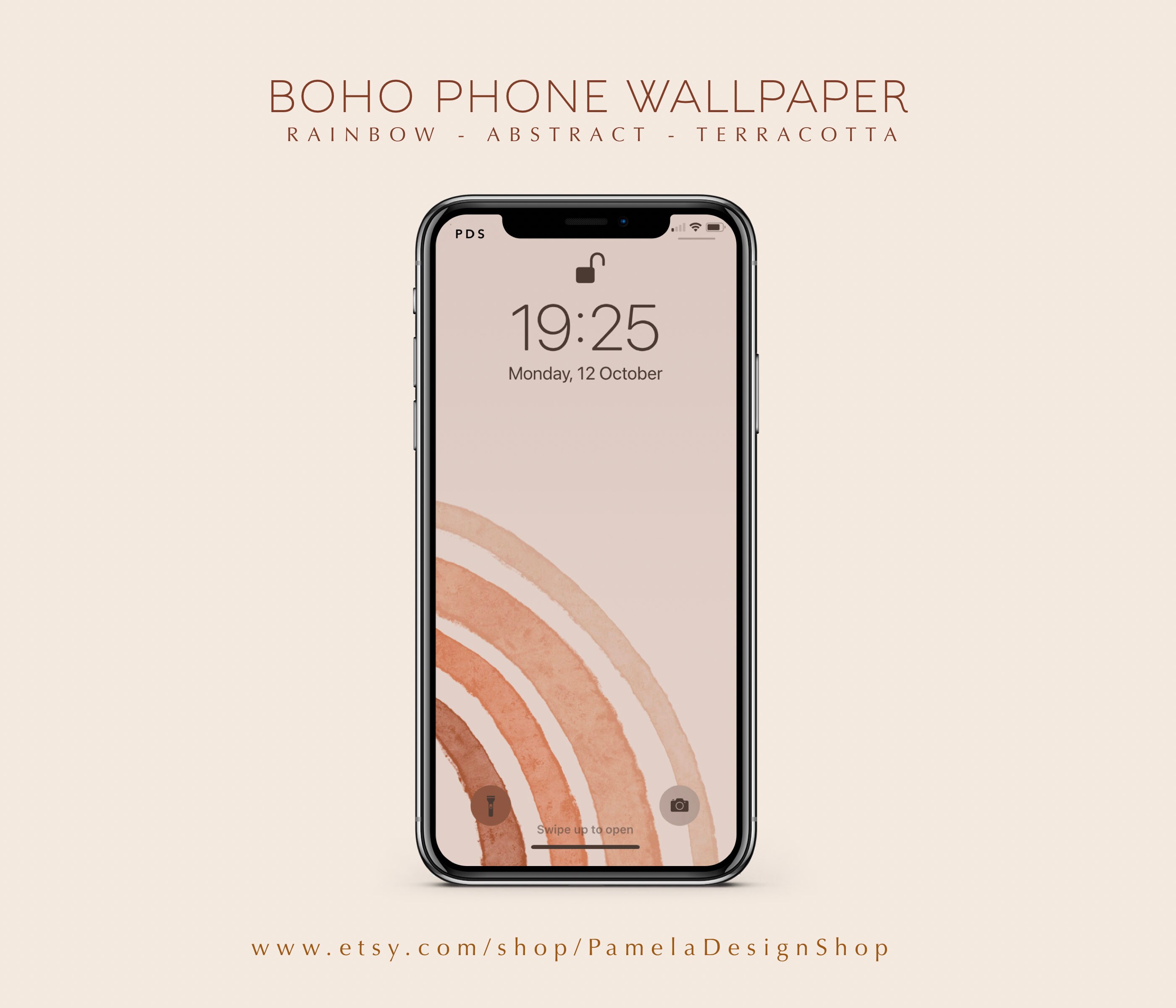 2 Boho Rainbow Iphone Wallpapers Minimalist Terracota Design Etsy