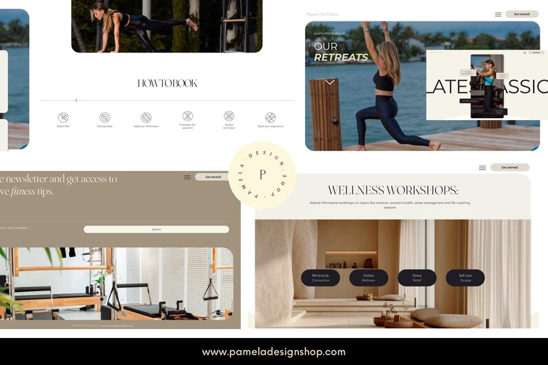 Website design for a Pilates retreat business. Modern, clean and minimalist.