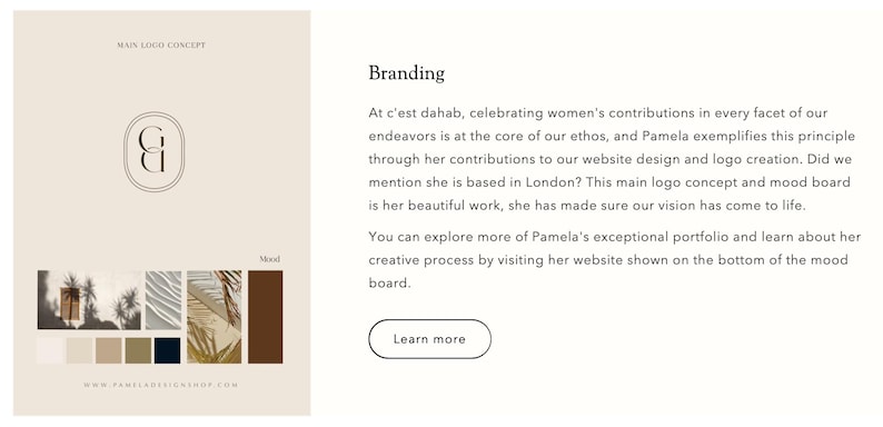 May include: A branding concept presentation with a logo, mood board, and color palette. The logo features the letters "C" and "I" in a circular design. The mood board includes images of palm trees and textures.