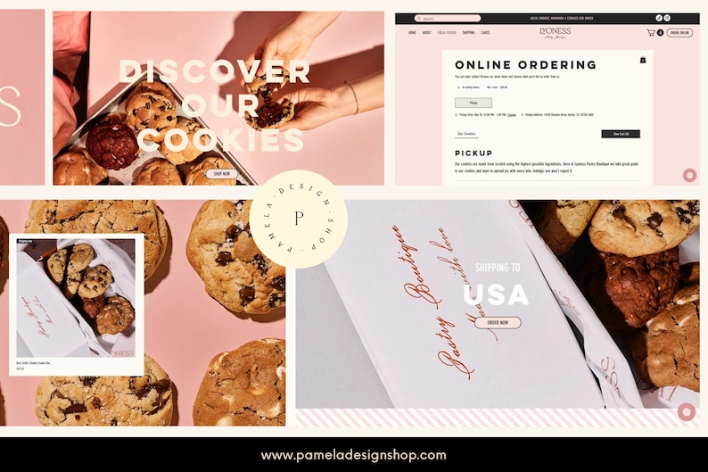 Website design for a cookie business, pink website and logo branding. Handmade high quality cookies deserve a high quality website, pamela design shop is here to make it happen.
