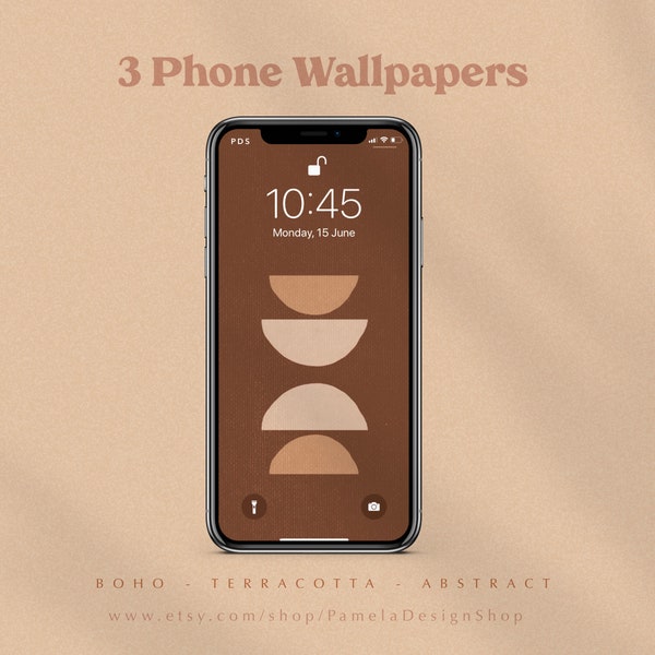 3 iPhone Wallpapers design | Abstract shapes | Terracotta Autumn Fall Boho | Minimalist Sophisticated | Earthy tones | Instant download