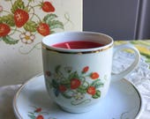 SALE NIB Vintage Avon Strawberry Porcelain Demi-Cup Fragrance Candlette, 1978