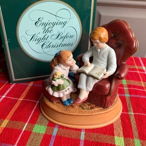 NIB Vintage Avon Enjoying the Night Before Christmas Porcelain Figurine, 1983