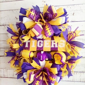 Football Wreath, Purple And Yellow Football Wreath, Sports Decor,Tigers Wreath,College Football Wreath,Gifts,Game Day Decor, Louisiana Decor