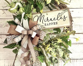 Corona de los milagros, decoración cristiana, regalo de ánimo, corona para puerta, decoración de pared, decoración rústica, corona de follaje, decoración de granja campestre, regalos