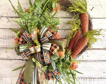 Corona de zanahorias de sisal, decoración rústica de primavera, decoración de colores naturales, decoración campestre, decoración de pared, corona para puerta de entrada XL, decoración de granja, corona de vid