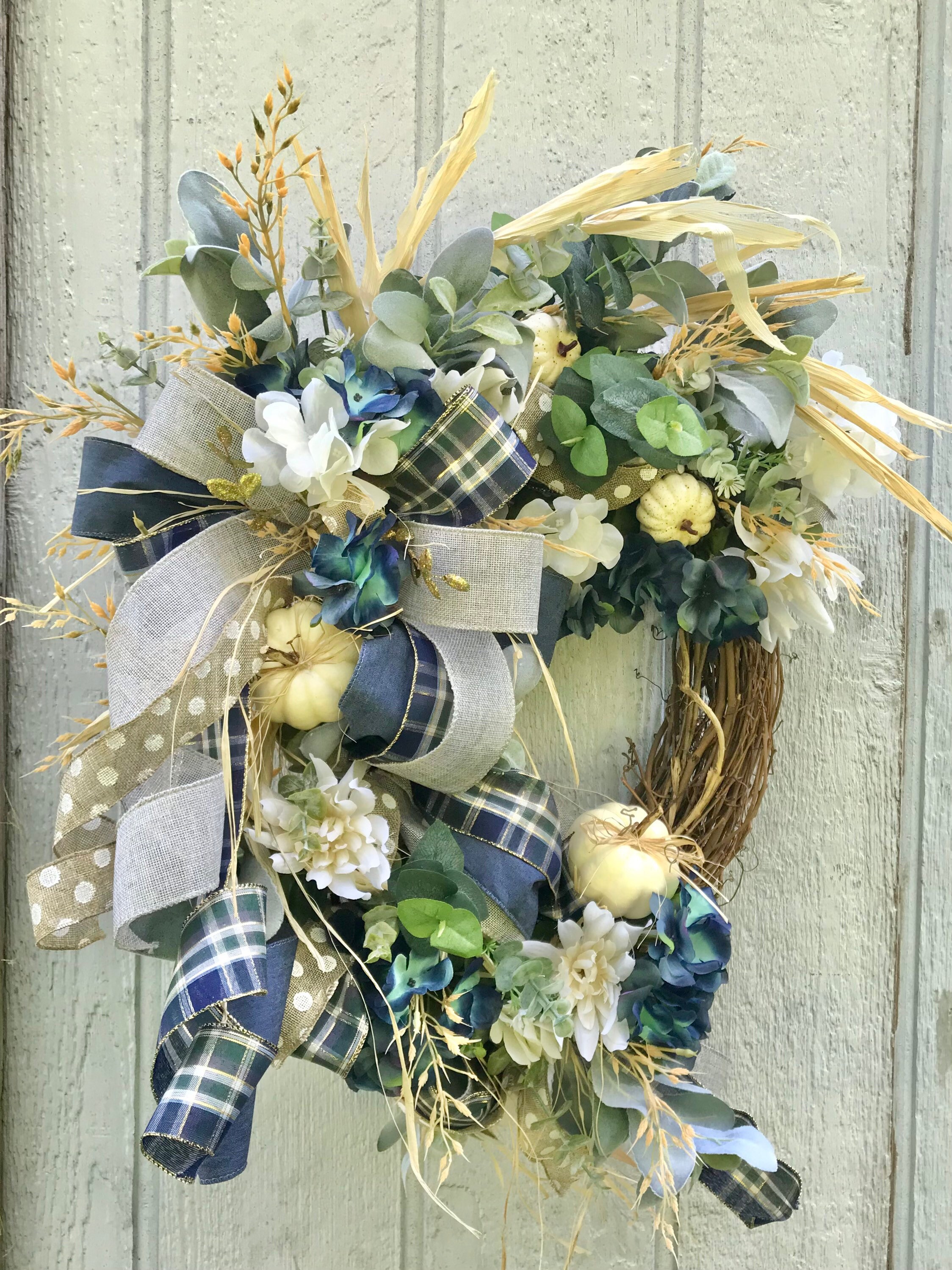 Fall Grapevine Wreath Autumn Wreath Blue and White Home | Etsy