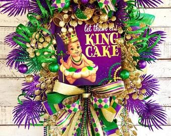 Corona de Mardi Gras, decoración de carnaval, corona de roscón de reyes, corona de puerta XL, decoración glamurosa, decoración de Nueva Orleans, decoración de pared, corona de malla, decoración caprichosa, decoración de fiesta