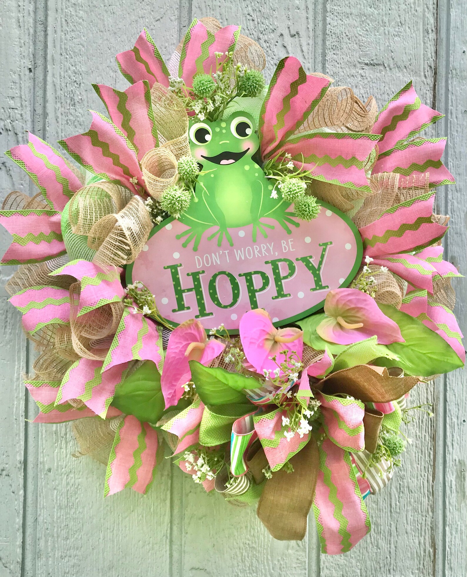 Frog Wreath Deco Mesh Wreath Dont Worry Be Hoppy Frog Etsy UK