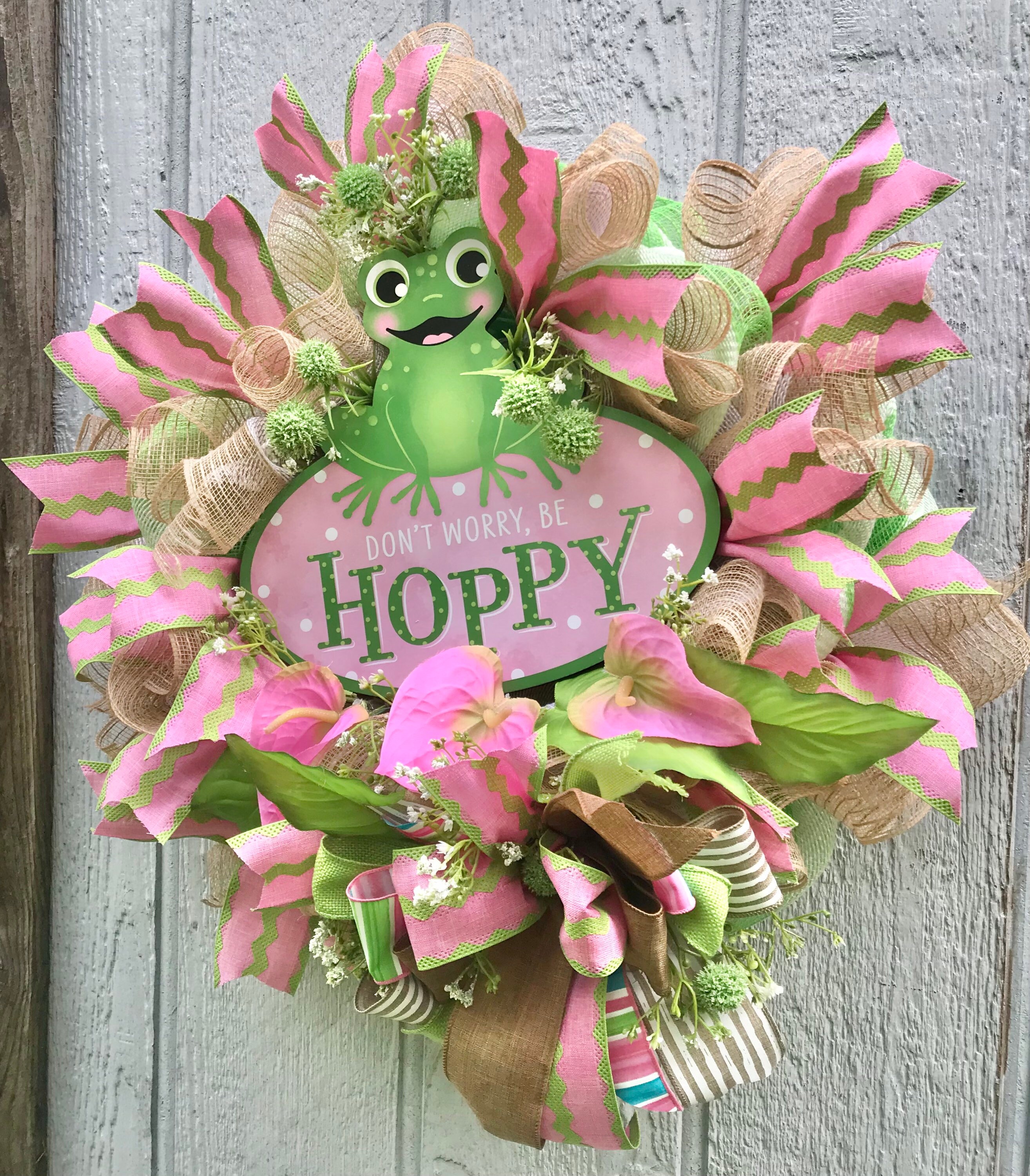 Frog Wreath Deco Mesh Wreath Dont Worry Be Hoppy Frog Etsy UK