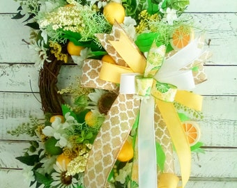 Lemon Lime Wreath,Citrus Wreath,Front Door Wreath, Kitchen Wreath,Country Cottage Decor,Mother's Day Gift, Wall Decor,Summer Wreath, Gifts