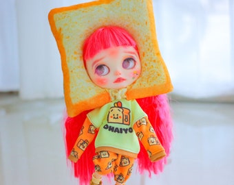 Blythe outfit,Obitsu22 outfit ,Obitsu24, BJD 1/6 doll outfit,Bread hat,Bread T-shirt +pants+socks by Playperdoll