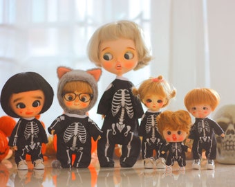 Skeleton bodysuit Blythe outfit,Small BJD1/6,Lati yellow,Muichan,Obitsu11 outfit,Nendoroid outfit,Mini YMY,Big fish outfit by Playperdoll