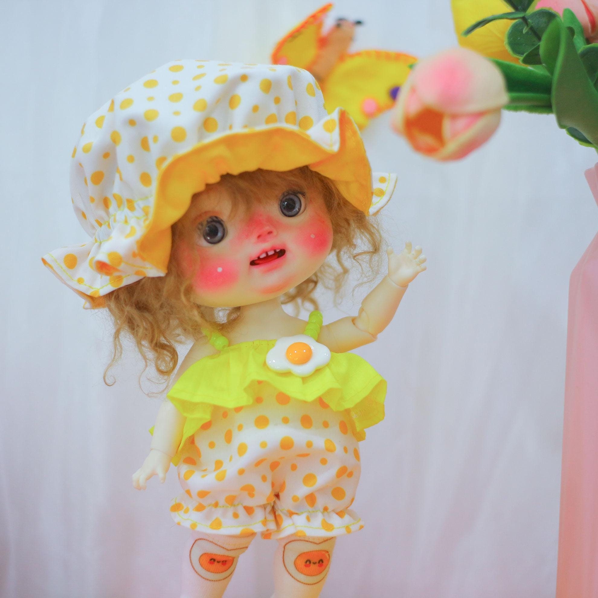 PLAYPERDOLL Diandian Big fat doll clothes, BJD1/6 Fat body Daisy dress 3pcs Rompers+Daisy hat+socks