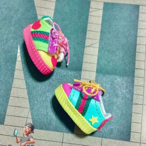 PLAYPERDOLL Handmade PVC Sneakers for Art Toy clothes for doll 17cm – Colorful Doll Shoes, Mini Fashion, Cute Accessory