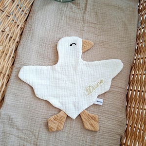 Goose flat comforter in double ecru cotton gauze and customizable sherpa Prénom