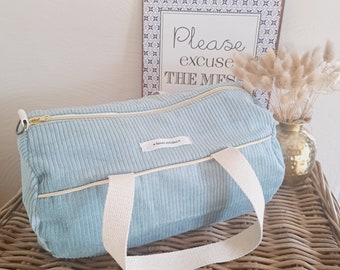 Diaper bag duffel bag quilted weekend bag in corduroy - water blue - Bowling bag