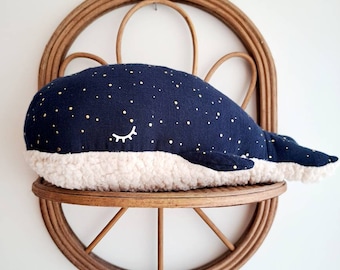 Whale to cuddle in double cotton gauze and sherpa fabric