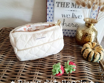 Quilted toiletry bag in double cotton - ecru -