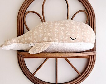 Whale to cuddle in double cotton gauze and sherpa fabric Leaves