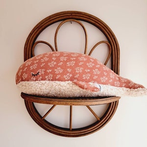 Whale to cuddle in Marsala double cotton gauze and sherpa fabric