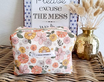 Quilted cotton toiletry bag - flowers - makeup bag