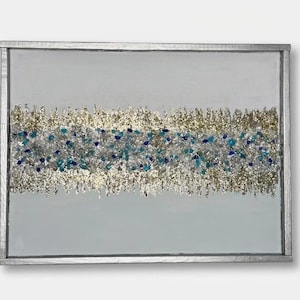 Framed Crushed Glass Wall Art, Wooden Frame 3D Textured Statement Piece for Living Room