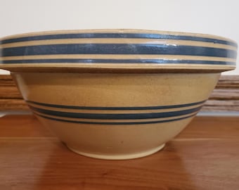 Antique Yellowware blue banded mixing bowl number 11