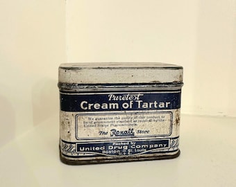 Lata publicitaria vintage de Rexall Puretest Cream of Tartar de la década de 1950