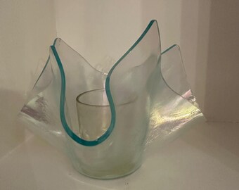 Portavelas de pañuelo de cristal artístico iridiscente