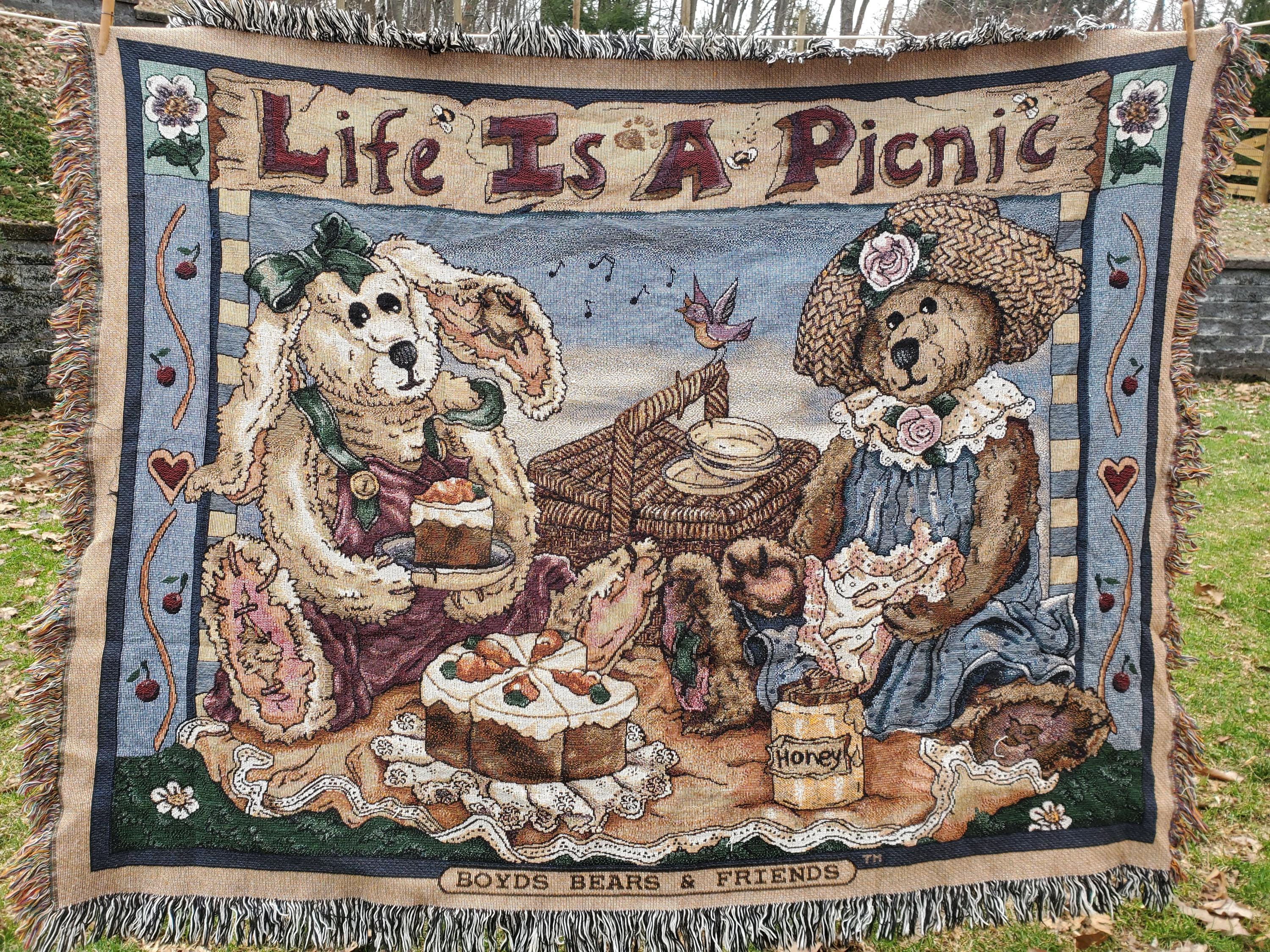 タグ付デッドストック　ボイズベア　ヴィンテージ ラグマット タペストリーUSA Boyds Bear Throw - Etsy