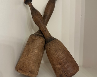 Par de machacadores de madera antiguos, para patatas