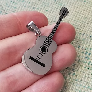 1, Stainless Steel Guitar, Guitar Pendant, Music Jewelry, Silver Guitar, Musician Gifts, Rock n Roll, Stainless Steel, Electric Guitar, #197