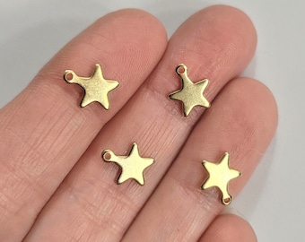 Set of 10, Stainless Steel Gold Star Charms, 10mm Stars, Celestial Charm Pendants, Small Gold Stamping Jewelry, Bulk Charms, #35C
