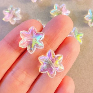 20 Beads, Acrylic Clear AB Star Beads, Star Flower Beads, Chunky Beads, Large Stars, Iridescent Beads, Celestial Beads, # 24X