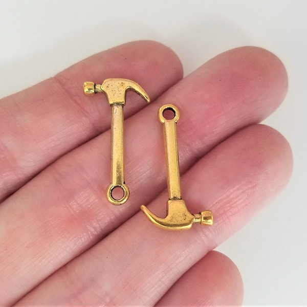 Set of 20, Golden Hammers, Hammer Charms, Tool Gifts, Carpentry Gifts, Gifts for Him, Woodworking Jewelry, Pendant Lot, Bulk Charms, #1R