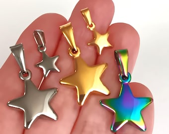 1 Piece, Stainless Steel, Silver Star, Star Pendant, Steel Star, Celestial Charm, Gold Star Pendant, Golden Star, Star Gifts, Galaxy Jewelry