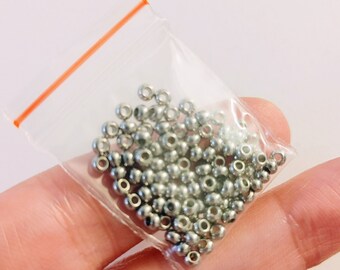 Set of 100, Stainless Steel 3mm Beads, Small Solid Silver Beads, High Quality, #49H